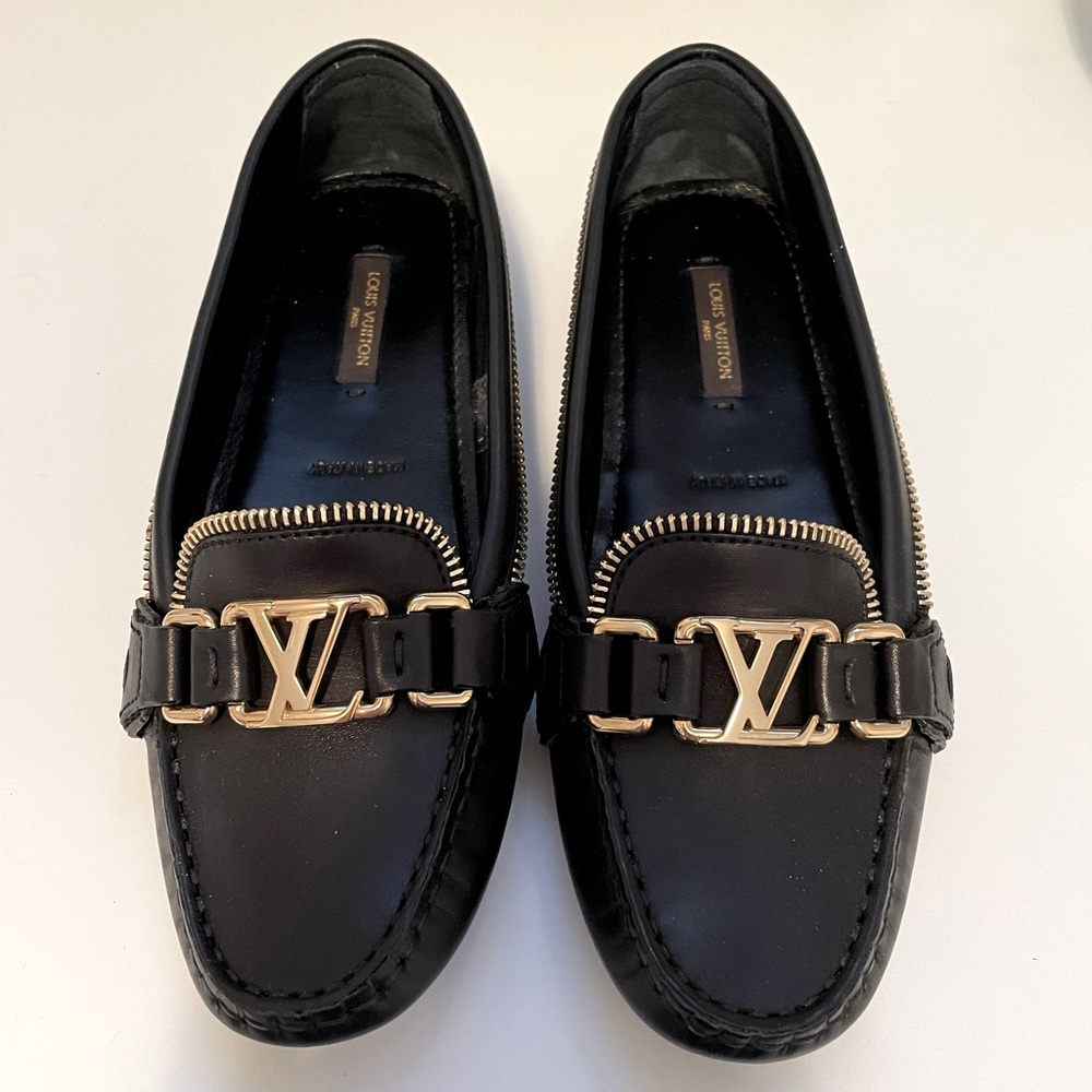 Authentic Louis Vuitton black loafers with gold 5